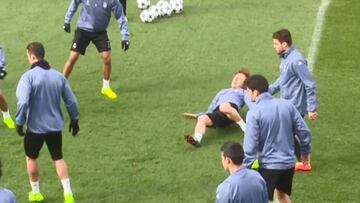 El susto de Modric tras una caída en el entrenamiento
