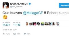 Isco celebra la victoria de "su" Málaga y alaba el esfuerzo