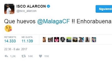 Isco celebra la victoria de "su" Málaga y alaba el esfuerzo