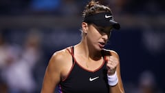 TORONTO, ON - AUGUST 11: Belinda Bencic of Switzerland celebrates after winning a point against Garbine Muguruza of Spain during the National Bank Open, part of the Hologic WTA Tour, at Sobeys Stadium on August 11, 2022 in Toronto, Ontario, Canada.   Vaughn Ridley/Getty Images/AFP
== FOR NEWSPAPERS, INTERNET, TELCOS & TELEVISION USE ONLY ==