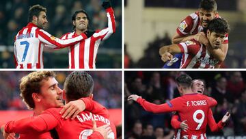 Falcao, Adrián, Villa, Diego Costa, Griezmann, Gameiro y Torres con el Atlético.