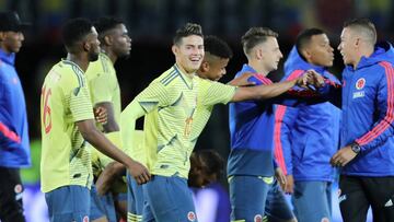Jugadores de la Selección Colombia después del triunfo sobre Panamá en partido amistoso.