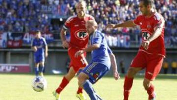 Riquero en acci&oacute;n contra la U en el Torneo de Apertura pasado.