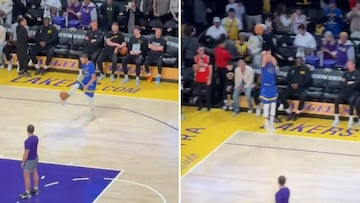 Curry juggles ball with his feet then nails insane three-pointer in warm-up vs Lakers