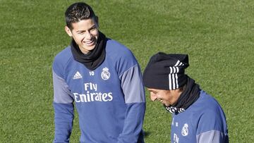 James Rodríguez junto a Coentrao en un entrenamiento.