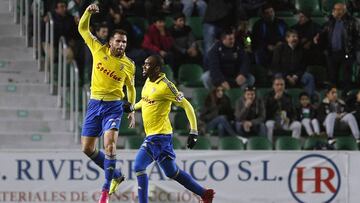 Ortuño celebra su gol en el Elche-Cádiz de la pasada jornada de la Liga 1,2.3.