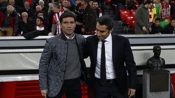 Marcelino con Valverde en San Mamés.