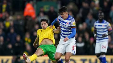 Norwich City's Marcelino Nunez (left) and Reading's Tom McIntyre battle for the ball during the Sky Bet Championship match at Carrow Road, Norwich. Picture date: Friday December 30, 2022. (Photo by Joe Giddens/PA Images via Getty Images)