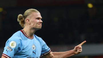 Erling Haaland, jugador del Manchester City, celebra el último gol contra el Arsenal.