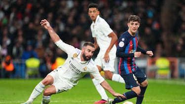 Pablo Martin Gavira Gavi of FC Barcelona and Daniel Carvajal of Real Madrid during the Copa del Rey match between Real Madrid and FC Barcelona played at Santiago Bernabeu Stadium on March 2, 2023 in Madrid, Spain. (Photo by Bagu Blanco / Pressinphoto / Icon Sport)