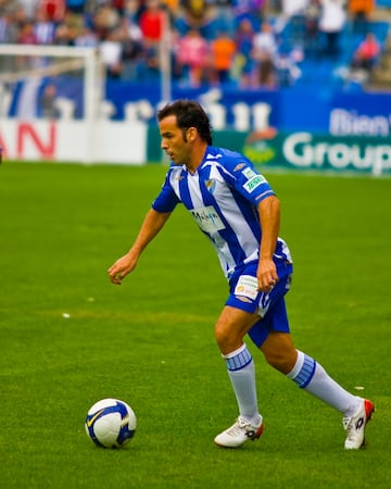 Javi Calleja en su etapa con el Málaga. En 2008 anotó un decisivo gol al Sevilla Atlético para ascender a Primera.