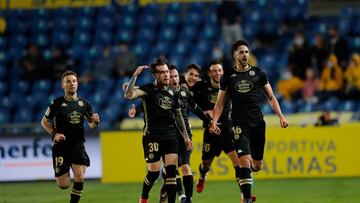 Los jugadores del Lugo celebran un gol ante Las Palmas.