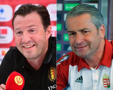 Belgium's coach Marc Wilmots and Hungary's German head coach Bernd Storck