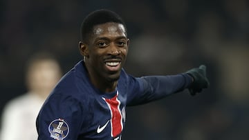 Paris (France), 01/03/2025.- Ousmane Dembele of PSG celebrates scoring the 3-0 goal during the French Ligue 1 soccer match between Paris Saint Germain and Lille in Paris, France, 01 March 2025. (Francia) EFE/EPA/YOAN VALAT