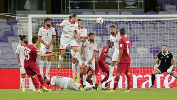 Soccer Football - AFC Asian Cup - Qatar v Lebanon - Group E - Hazza Bin Zayed Stadium, Al Ain, United Arab Emirates - January 9, 2019  Qatar&#039;s Bassam Hisham scores their first goal from a free kick    REUTERS/Satish Kumar