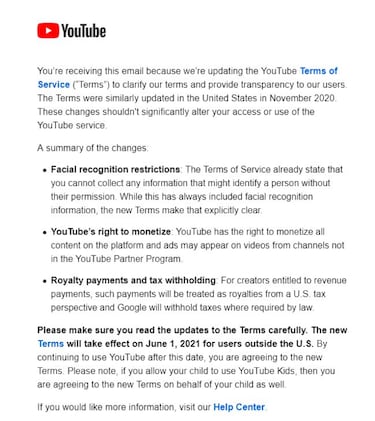 Nuevos términos en YouTube, qué cambia y cuando llegan