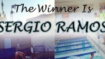 Sergio Ramos y Fabio Coentrao compiten en la piscina