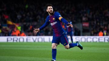 BARCELONA, SPAIN - APRIL 07: Lionel Messi of FC Barcelona celebrates after scoring the opening goal during the La Liga match between Barcelona and Leganes at Camp Nou on April 7, 2018 in Barcelona, Spain. (Photo by Alex Caparros/Getty Images)