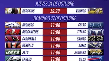 Fechas y horarios de la semana 8 de la NFL