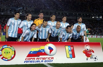 SOCCER/FUTBOL
COPA AMERICA 2007
MEXICO VS ARGENTINA
SEMIFINALES
MEXSPORT DIGITAL IMAGES
11 July 2007: Action photo of Argentina team, during of the Copa America 2007, held at Cachamay Stadium of Puerto Ordaz, Venezuela./ Foto de accion del equipo de Argentina, durante la bronda de la Copa America 2007 celebrado en el estadio Cachamay en Puerto Ordaz de Maracaibo, Venezuela. MEXSPORT/ALEJANDRO ACOSTA