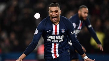 (FILES) In this file photo taken on February 23, 2020 Paris Saint-Germain's French forward Kylian Mbappe celebrates after scoring a goal during the French L1 football match between Paris Saint-Germain (PSG) and Girondins de Bordeaux at the Parc des P