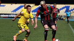 Futbol, Universidad de Concepcion vs Palestino
 Sexta fecha, segunda rueda, campeonato nacional 2019
 El jugador de Palestino Federico Castro, derecha, disputa el balon con Victor Retamal de Universidad de Concepcion durante el partido de primera division