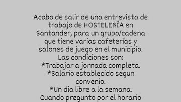 El enfado de un camarero tras una entrevista de trabajo: “No queremos que se rían de nosotros”