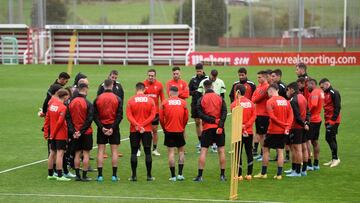 El Sporting, en el entrenamiento de ayer en Mareo.