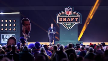 GREEN BAY, WISCONSIN - APRIL 24: NFL Commissioner Roger Goodell speaks during the first round of the 2025 NFL Draft at Lambeau Field on April 24, 2025 in Green Bay, Wisconsin. Michael Reaves/Getty Images/AFP (Photo by Michael Reaves / GETTY IMAGES NORTH AMERICA / Getty Images via AFP)