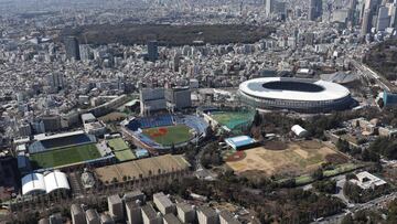 Imagen a&eacute;rea del Estadio Nacional de Tokio y de la capital japonesa.