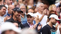 Juan Carlos Ferrero, Albert Molina y Juanjo Morenos, en un partido de Carlos Alcaraz en Wimbledon.