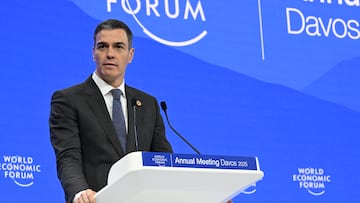 El presidente del Gobierno, Pedro Sánchez, interviene en el Foro Económico Mundial de Davos, a 22 de enero de 2025, en Davos (Suiza).
22 ENERO 2025;FORO ECONÓMICO;SUIZA;DAVOS;PRESIDENTE;ECONOMÍA;
Pool Moncloa/Borja Puig de la Bellacasa
22/01/2025