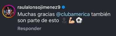 Raúl Jiménez agradece al América tras su récord en Inglaterra