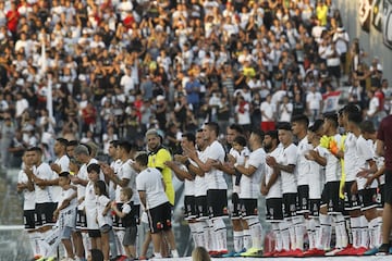 Futbol, Colo Colo vs Alianza de Lima.
Noche alba, partido amistoso.
PresentaciÃ³n de jugadores de Colo Colo antes del partido contra Alianza de Lima durante la Noche Alba en el estadio Monumental de Santiago, Chile.
14/02/2018
Marcelo Hernandez/Photosport

Football, Colo Colo vs Alianza de Lima.
Night withe, friendly match.
Presentation of Colo Colo's players before the game against Alianza de Lima at Monumental stadium in Santiago, Chile.
14/02/2018
Marcelo Hernandez/Photosport