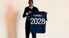 Ousmane Dembélé durante su presentación con el PSG este verano.