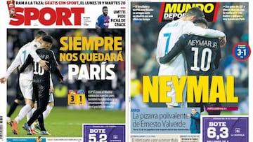 Portadas de los diarios Sport y Mundo Deportivo del d&iacute;a 15 de febrero de 2018.