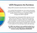 UEFA: "Orgullosa de llevar los colores del arcoíris", que "no es un símbolo político"