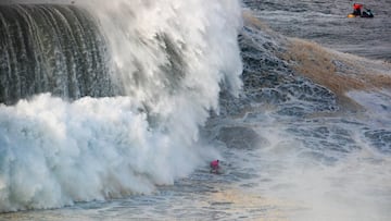 NAZARÉ, PORTUGAL - DECEMBER 13: Clement Roseyro of France surfs in Session One, Heat 2, Group B at the TUDOR NAZARÉ Big Wave Challenge on December 13, 2025 at Nazaré, Portugal. (Photo by Damien Poullenot/World Surf League)