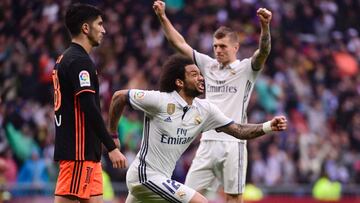 As&iacute; celebr&oacute; Marcelo su gol al Valencia.