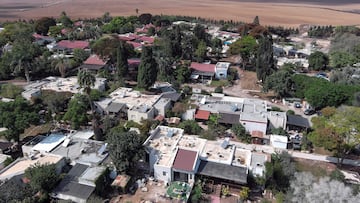 An aerial view shows Kibbutz Krar Aza following a mass infiltration by Hamas gunmen from the Gaza Strip, in southern Israel, October 10, 2023. REUTERS/Ilan Rosenberg