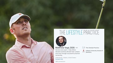 Imagen publicada por el US Open de Golf con una foto de Matthew Vogt jugando y una ficha de su perfil como dentista