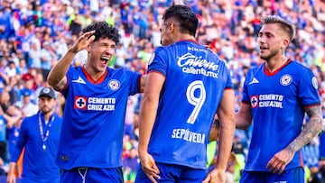           Angel Sepulveda celebrates his goal 2-1 of Cruz Azul during the 3rd round match between Cruz Azul and Mazatlan FC as part of the Torneo Clausura 2024 Liga MX at Ciudad de los Deportes Stadium on January 27, 2024 in Mexico City, Mexico.