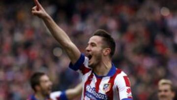 Saúl celebra su golazo de chilena al Madrid