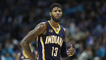 CHARLOTTE, NC - NOVEMBER 07: Paul George #13 of the Indiana Pacers reacts to a call during their game against the Charlotte Hornets at Spectrum Center on November 7, 2016 in Charlotte, North Carolina. NOTE TO USER: User expressly acknowledges and agrees that, by downloading and or using this photograph, User is consenting to the terms and conditions of the Getty Images License Agreement.   Streeter Lecka/Getty Images/AFP
 == FOR NEWSPAPERS, INTERNET, TELCOS &amp; TELEVISION USE ONLY ==