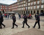 Police intervene to prevent clashes between Chelsea and Manchester City fans in the centre of Madrid