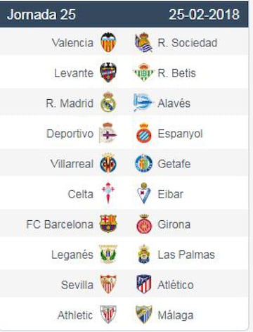 Week by week quick glance LaLiga 2017/18 fixture list