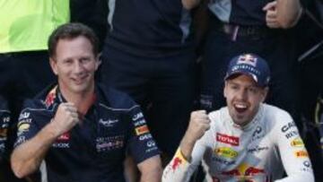 Horner, junto a Vettel tras su triunfo en Corea.