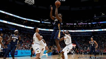 Zion Williamson, durante un partido de la NBA de los New Orleans Pelicans