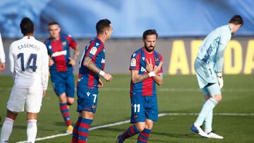 Jose Luis Morales of Levante celebrates a goal during the spanish league, La Liga Santander, football match played between Real Madrid and Levante UD at Ciudad Deportiva Real Madrid on january 30, 2021, in Valdebebas, Madrid, Spain.
 AFP7 
 30/01/2021 ONL