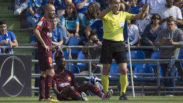 Dembélé, en el momento de lesionarse en Getafe.